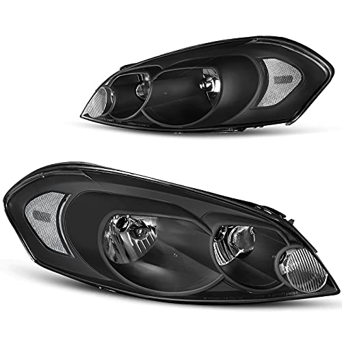 DWVO Headlights Assembly Compatible with 2006-2013 Chevrolet Impala / 14-16 Chevy Impala Limited / 2006 2007 Monte Carlo Headlamp Replacement Black Housing Clear Reflector