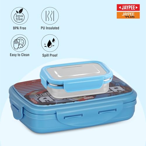 Image of JAYPEE Steel Tek Sr. Insulated Lunch Box Marvel Avenger, Blue, 550 ml | Airtight Tiffin Box for School Kids Inner Stainless Steel |Airtight |Leakproof |100% Food Grade|Bpa Free