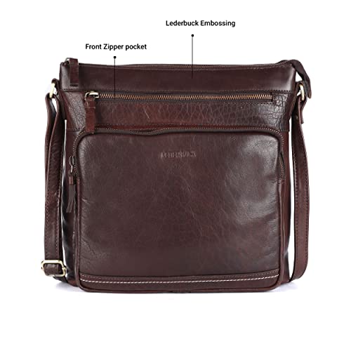 Lederbuck Olga Soft Real Leather Crossbody Handbag-Triple Zip Premium Sling Crossover Shoulder Bag For Women (Brown) #TOP2