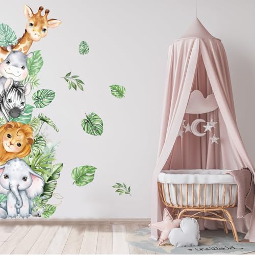 Pegatinas de Pared Animales de la Jungla, Cebra Safari Adhesivos Pared Decorativos, Vinilo Pared Infantil Animales Selva Jirafa Vinilos Pared Habitación Niño Bebés Dormitorio Guardería (1)