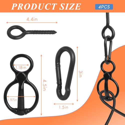 4 Sets Horse Tie Ring, Horse Tack and Supplies, Safe Horse Accessories Training Equipment with Eye Bolt and Snaps Saddle Black