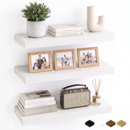White Floating Shelves for Wall, 20"L Bathroom Shelf, 8" Deep Wall Shelf
