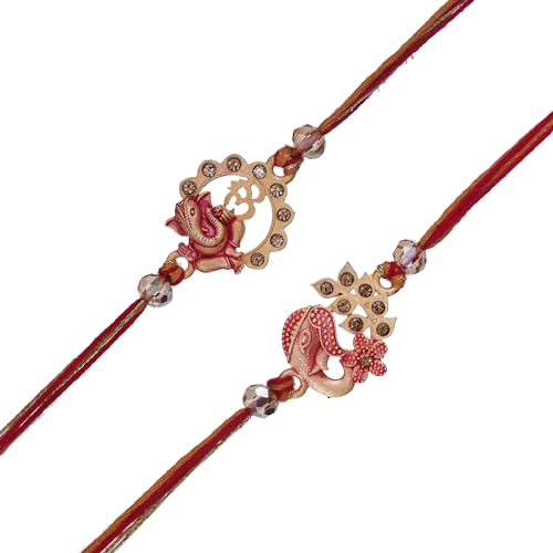 Image of eCraftIndia Set of 2 Multicolor Panda and Elephant Kids Rakhis with Roli Chawal Pack