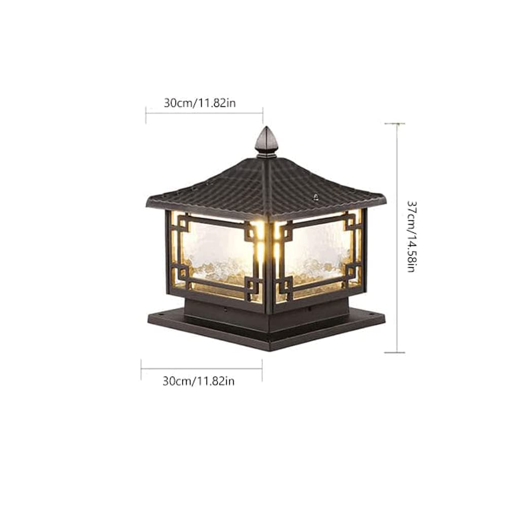 Retro Square PillarLamp, IP65 wasserdichte Säulenleuchten, Säulenlampe aus Druckguss-Aluminium, Lampenschirm aus Glas, Lampe mit E27-Sockel, Villa-Rasen-Garten-Landschaftslampe