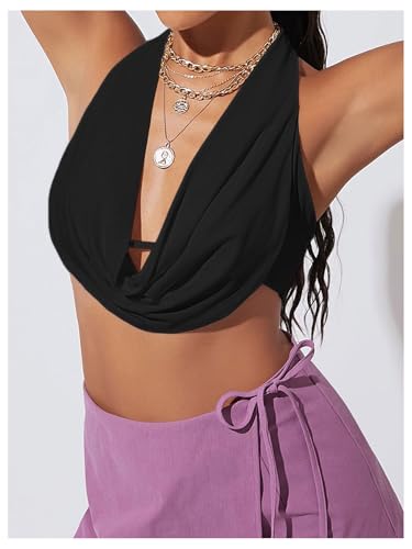SweatyRocks Women's Draped Halter Top Cut Out Sleeveless Y2k Cropped Tank Top Clubwear4