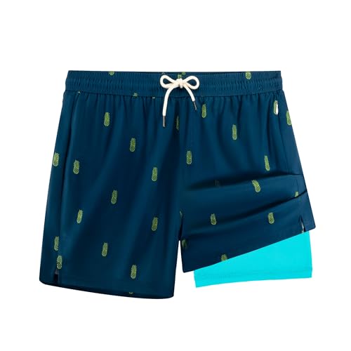 BRISIRA Mens Swim Trunks 5 Inch Compression Liner Beach Swim Shorts Bathing Suit Quick Dry 4-Way Stretch Pockets