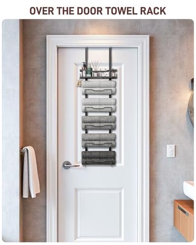 image for Aetyord Hanging Towel Racks for Bathroom No Drill - 6-Tier Over The Do