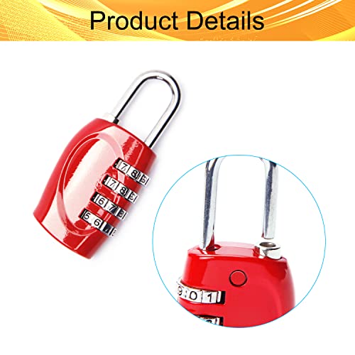 Image of 2Pcs 4-Digit Combination Padlock Shackle Zinc Alloy Resettable Padlock Gym Lock Waterproof for Gate & Door Hasps Toolboxes Spray Paint Scarlet 4mm Lacth Handle Diameter