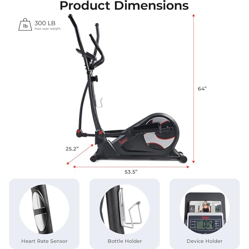 Image of Sunny Health & Fitness Elliptical Machine with Extended Stride, Ultra Quiet 300 lbs Capacity Cross Training Cardio Fully Body Exercise for Home, Sunny Fit App Access, Optional 12 inch or 16 inch Stride Length