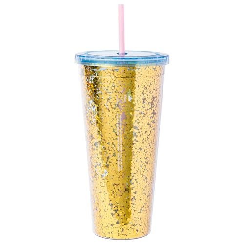 Image of Silver Buffalo Disney Princess Cinderella, Plastic Cold Cup, 32oz | Confetti, Includes Lid and Straw, 0.95 Liters