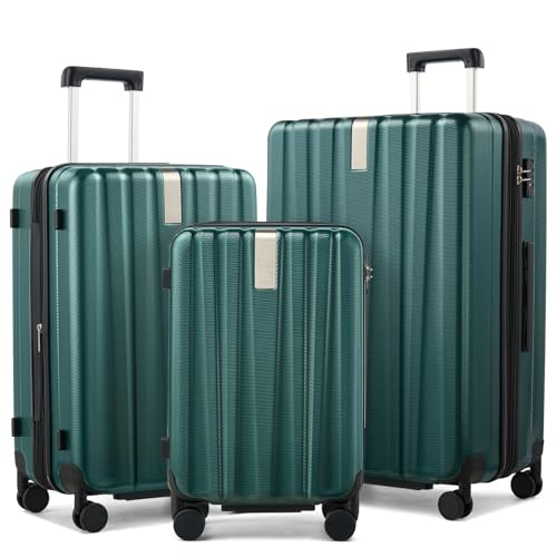 Image of Hanke Expandable Hardshell Luggage Sets 3 Piece Extra Large Suitcases with Lock,28 Inch Luggage with Spinner Wheels, PC Travel Suitcase for Women Men 20 24 29Inch,Blackish Green