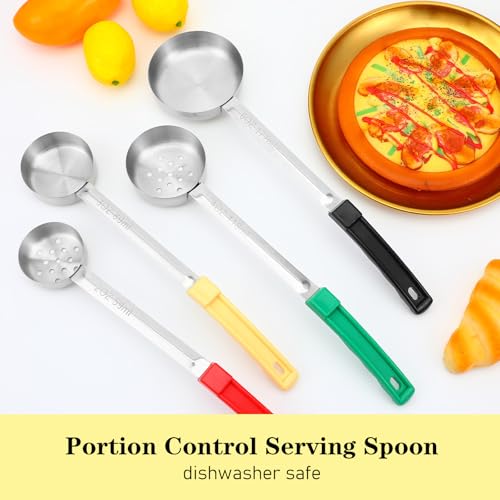 Kifmurase 8PCS Portion Control Serving Spoons, 2, 3, 4, 6oz Solid and Slotted Stainless Steel Ladle Spoon for Food Serving Buffet, Spoodle Diet Food Measuring Portion Utensils Control Scoop (4 Colors) by Kifmurase - Image 4