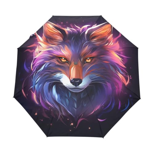 Parapluie automatique pliant pourpre avec motif renard en colère ultra-léger