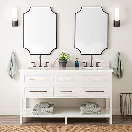 Signature Hardware 953332-60-RUMB-8 Robertson 60" Double Vanity Set with Mahogany Cabinet, Quartz Vanity Top, and Rectangular Sinks - 1-1/2" Faucet Holes - Bright White/Arctic White