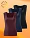 Velvelhall 3 Pack Women's Thermal Tank Tops, Fleece Lined Raw Hem Sleeveless Tops Camisole Warm Square Neck Base Layer Vest(Black, Midnight Blue, Wine Red,X-Large)
