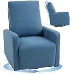 HOMCOM Poltrona Relax Reclinabile Manuale 135° con Poggiapiedi, Seduta Ampia, Poltroncina Reclinabile Imbottita Girevole con Dondolo, in Tessuto Effetto Lino per Salotto e Soggiorno, 76x94x100 cm, Blu