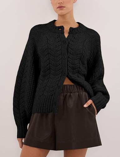 Image of Cable Knit Cardigan for Women Open Front Sweater Casual Loose Long Sleeve Button Outerwear Coats