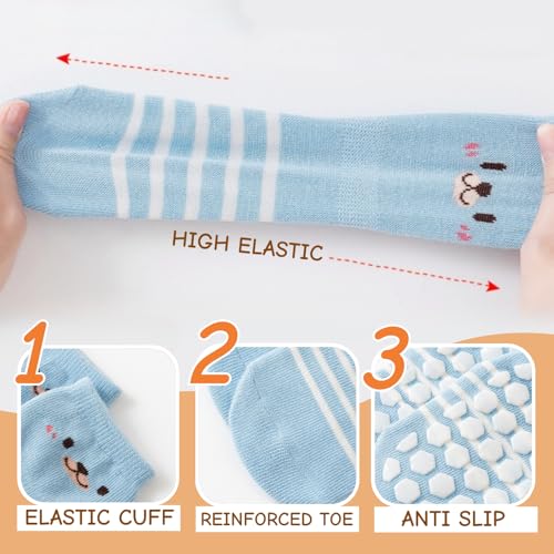 5 Pairs Toddler Baby Grip Socks with Non Slip Soles, Girls Boys Cute Animal Soft Cotton Socks, 0~5T3