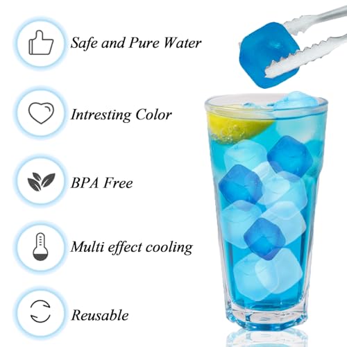 KEELYY 60x Eiswürfel Wiederverwendbar, Eiswürfel Kunststoff Bpa Frei, Party-Eiswürfel zum Kühlen von Getränken, Ice Cube Reusable, Blau