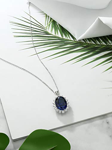 Gem Stone King 925 Sterling Silver Blue Simulated Sapphire Pendant Necklace For Women (13.00 Cttw, Oval 13X18Mm, With 18 Inch Silver Chain) #TOP3