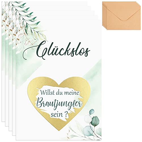 Tenare 5 Sets Rubbelkarten Brautjungfer Fragen mit Umschlägen Willst Du Meine Brautjungfer Sein Karten Botanische Brautjungfer Glückslos für Hochzeit Geschenke Zubehör
