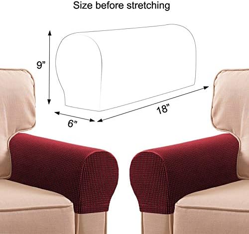 2pcs Armrest Covers Soft Polyester Spandex Stretch Fabric Waterproof Arm Caps Anti-Slip Furniture Protector Slipcovers for Chair, Sofa, Couch - Wine Red