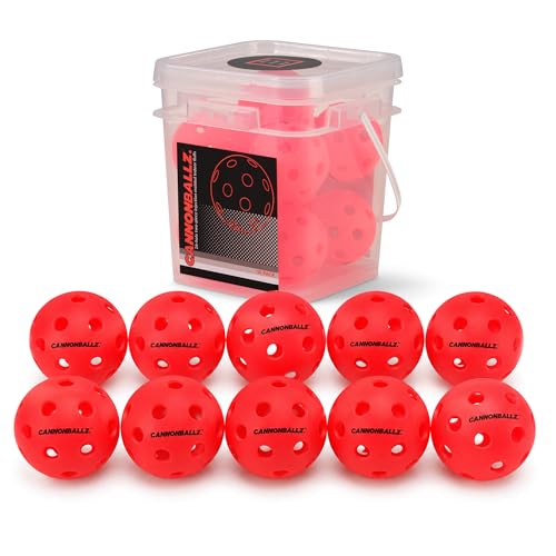 Mint Sport Cannonballz 26-Hole Indoor Pickleballs 10 Pack USAPA Approved Tournament Indoor Pickleball Balls - Fluorescent Ember
