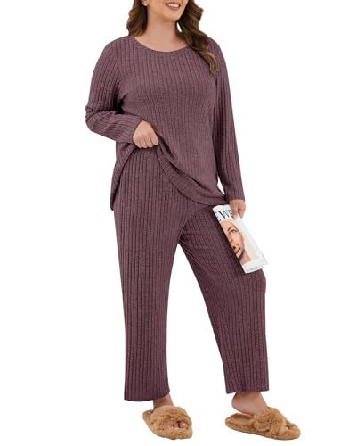 Pyjama grande taille femme ensemble côtelé fluide avec pantalon large à poches très pratique