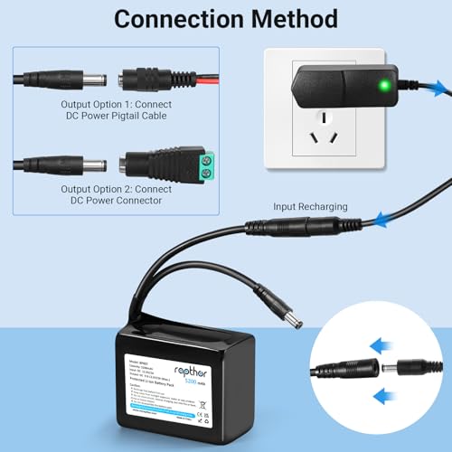 rapthor Rechargeable 12V 5200mAh Lithium ion Battery Pack with 12.6V 2A Fast Charger and DC5521 Port for 12V Devices, DIY Project, Router, Radio, LED Light Strip, CCTV Camera, Telescope etc - Thumbnail 4