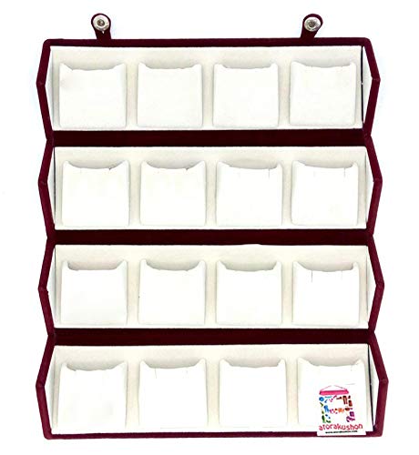 atorakushon Women’s Velvet 16 Pair Earrings Organizer Jewellery Box (Maroon)