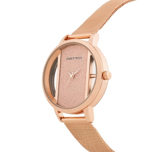 Image of Joker & Witch Futuristic Rosegold Dial 16mm Rose Gold Steel Mesh Watch for Women