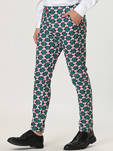 Lars Amadeus Men's Casual Geometric Printed Color Block Flat Front Slim Fit Dress Pants 30 Green #TOP1