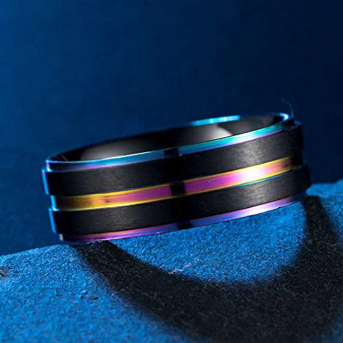 Men Women Rainbow Colorful Lgbt Ring Stainless Steel Wedding Band Lesbian & Gay Rings Multicolor 6 #TOP1