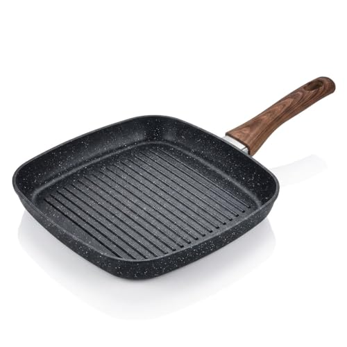 Image of Niyam Nonstick Grill Frying Pan with Cool Touch Handle,Stove Top Square Grill Pan for Big Cooking Surface, Durable Grill Skillet,Scratch Resistant, PFOA Free Low Oil use, (Black, 28 cm Square)