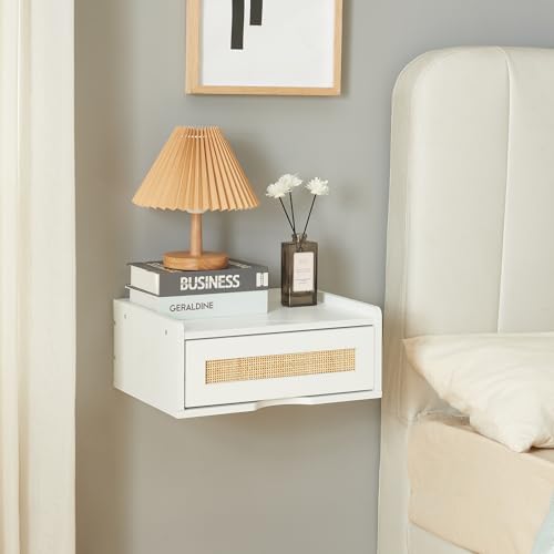 Étagère murale design intemporel blanc aspect rotin avec tiroir 10kg - 2