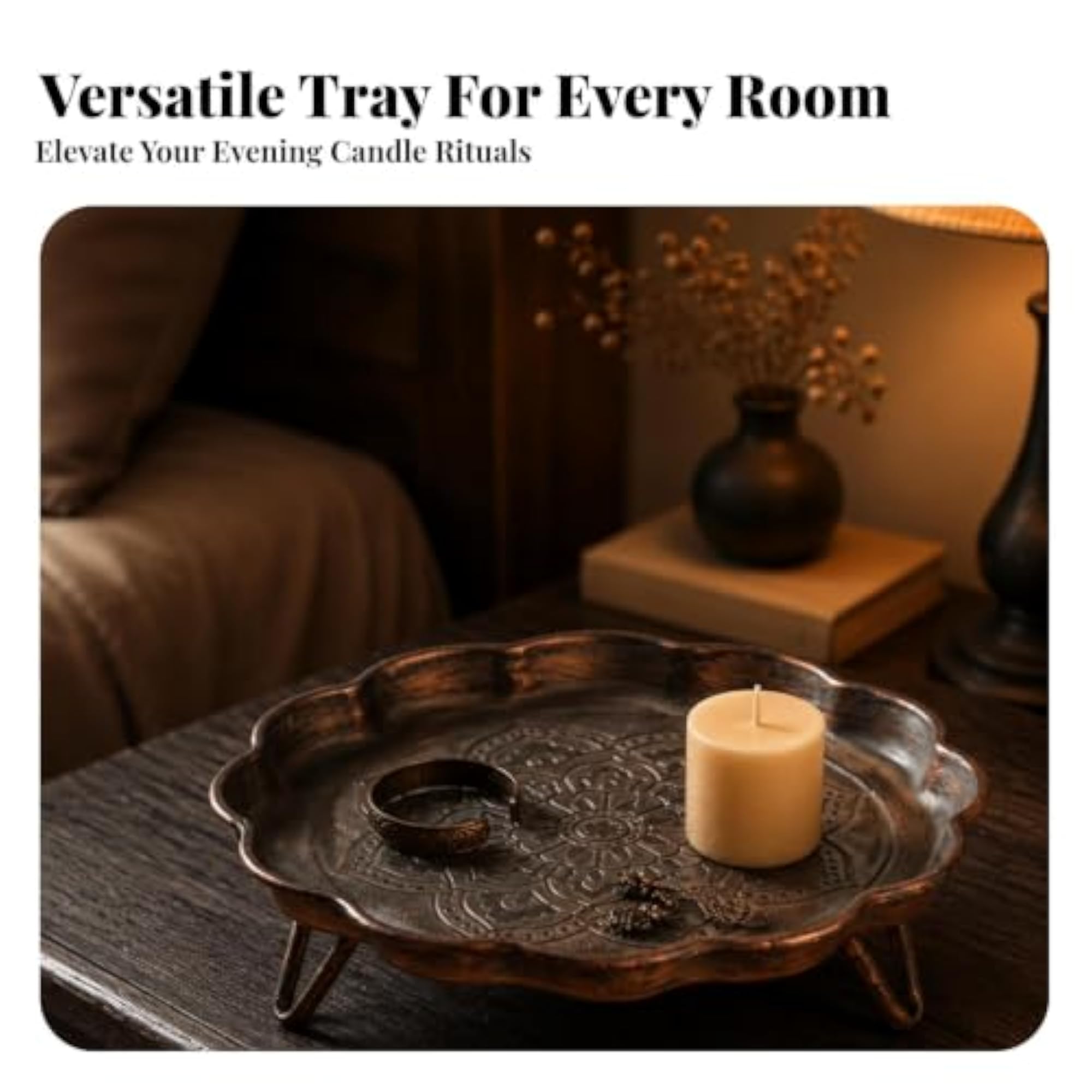 Dark Bronze Finish Mandala Pattern Metal Tray