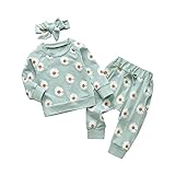 KuKitty 3Pcs Baby Girl Clothes Long Sleeve Daisy Tops Flowers Pants and Headband Outfit Set (0-3 Months)