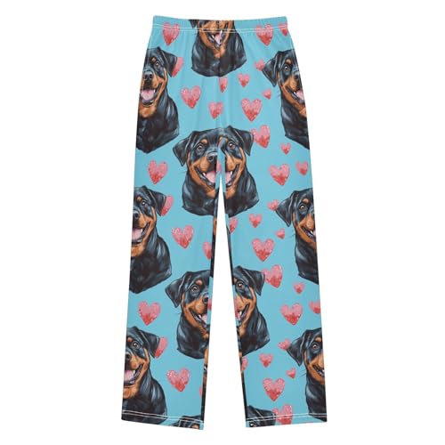 Cute Rottweiler Boys Pants Boys Athletic Pants Long Pant for Boywith Pockets Wide-Leg Size 6-14Y