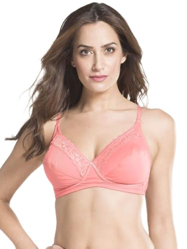 Image of Jockey ES19 Women's Wirefree Non Padded Super Combed Cotton Elastane Stretch Full Coverage Plus Size Bra with Lace Styling and Adjustable Straps