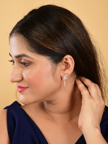 Image of Nilus Collection Rose Gold Plated Heart Design Dangling Earrings with American Diamond Stones For Women And Girls | Gift For Her | Rose gold wedding gift |Romantic gift for women