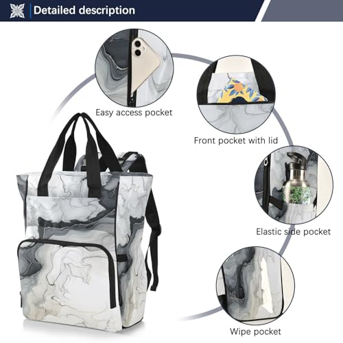 Sac à dos à langer marbre gris blanc grand format pour maman et papa - 2