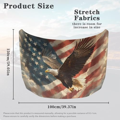 Image of Car Hood Cover, Car Hood Wrap Blankets Eagle and American Flag Print Waterproof Stretchable Auto Exterior Accessories for Compact Sedans SUV Trucks Van (59x39 Inch)