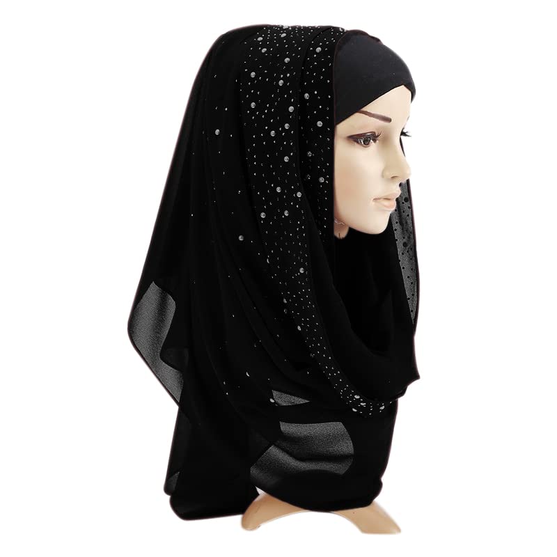 ANKOMINA Women Soft Chiffon Glitter Rhinestone Long Scarf Shawls Fashion Muslim Hijab Head Wrap Scarves2