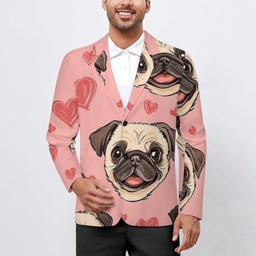 Pug Dogs Head and Love Heart Classic Suits Blazer for Men Business Tuxedo Jacket Sport Coat Two Buttons2