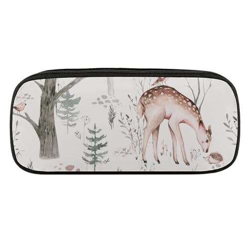ペンケース 筆箱 大容量 軽量 森の動物 北欧風 狐 鹿 フクロウ 枯れ木 水彩画 筆入れ ふでばこ ペンポーチ 多機能 コンパクト シンプル おしゃれ 中小学生 高校生 女の子 男の子