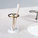 mDesign Bath Accessory Set, Soap Pump, Toothbrush Holder, Paper Cup Dispenser, Vanity Towel Tray - Set of 4, White/Soft Brass