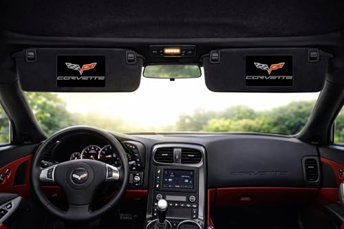 Image of SR1 USA C6 Corvette Sun Visor Label Cover Decal - Set of 2 Domed Emblem Interior Decals Accessories Gloss Black for 2005-2013 Corvettes