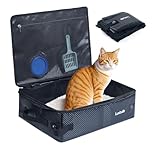 Luxtude Collapsible Travel Litter Box for Cats, Waterproof & Smell-Proof Portable Cat Litter Box, Sturdy Shape and Hard Bottom for Car, Hotel, and Outdoor Use (Black, M-with Lid)