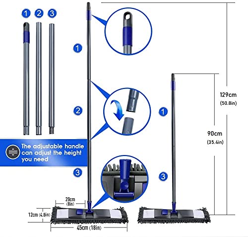 MASTERTOP Microfibre Mop, Flat Mop with 4 Reusable Pads, Long Handled Floor Mops for Hard Laminate Floors, Wet Dry Mops for Wall Kitchen Office, Send 1 Cleaning Scraper