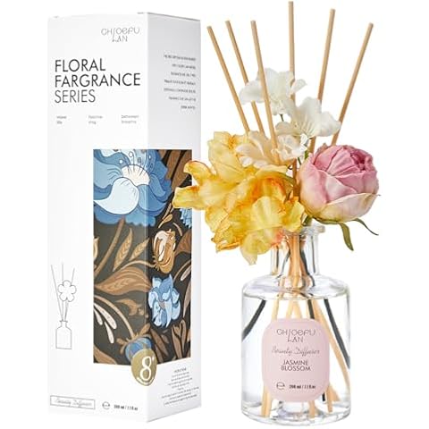 Chloefu Lan Reéd Diffuser Set 6.7oz (200ml) with 9 Sticks, Jasmine Blossom Scent Diffusers for Home, Flowers Reéd Diffuser Sticks, Scentsy Home Fragrance, Scented Oils, Home & Bathroom Décor Cover